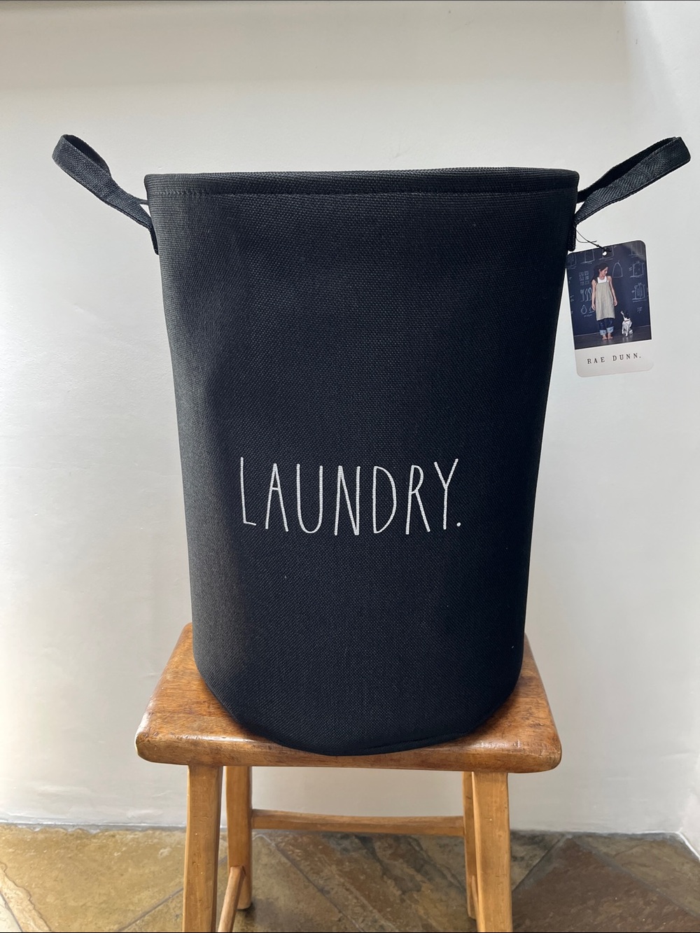 NWT Rae Dunn Black Canvas Collapsible Laundry Hamper